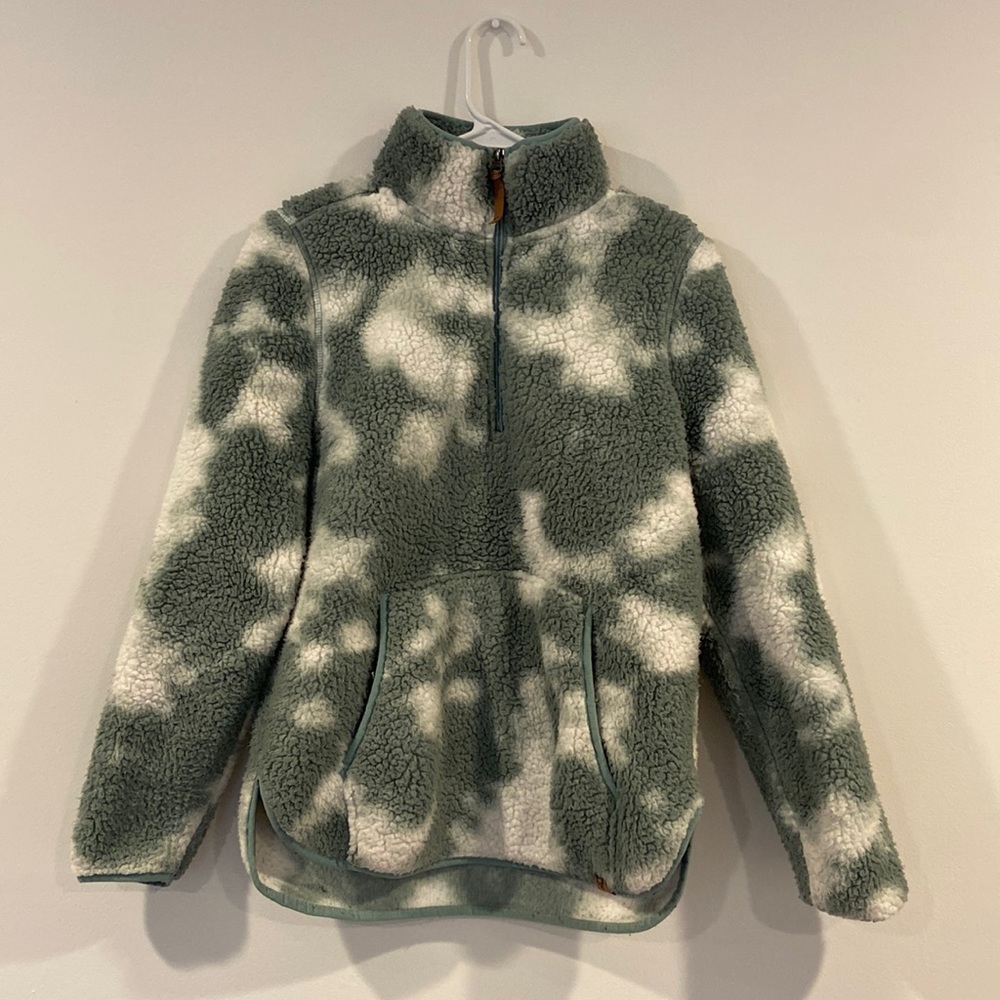 Women's Green & White Sherpa Half-Zip Pullover Hoodie